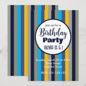 Invitation Fête d'anniversaire aux rayures colorées (Devant / Derrière)