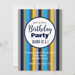 Invitation Fête d'anniversaire aux rayures colorées