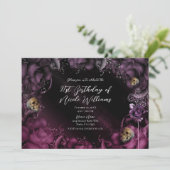 Invitation Fête d'anniversaire aux roses roses violettes enfu (Debout devant)