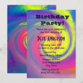Invitation Fête d'anniversaire aux tourbillons psychédéliques (Devant / Derrière)