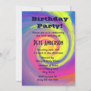 Invitation Fête d'anniversaire aux tourbillons psychédéliques