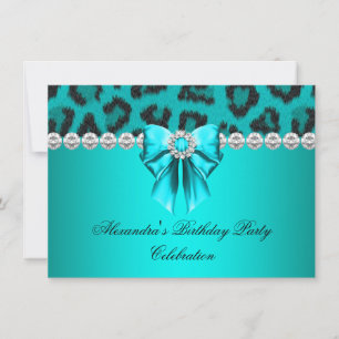 Invitation Fête d'anniversaire avec arc en diamants sarcelle