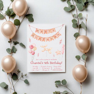 Invitation Fête d'anniversaire avec ballons et bannière roses