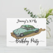 Invitation Fête d'anniversaire avec berline à deux tons (Debout devant)