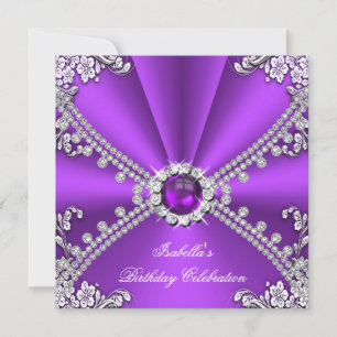 Invitation Fête d'anniversaire avec bijou faux diamant argent