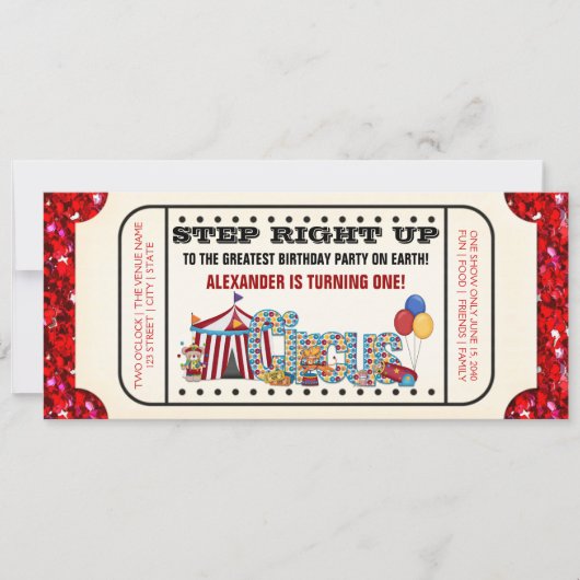 Invitation Fête d'anniversaire avec billet de cirque (Devant)