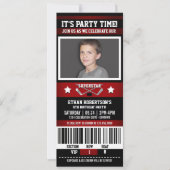 Invitation Fête d'anniversaire avec billet de hockey rouge/no (Devant)