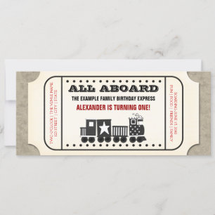 Invitation Fête d'anniversaire avec billet de train vintage