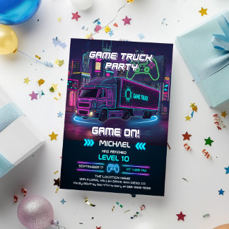 Invitation Fête d'anniversaire avec camion de jeux vidéo pour