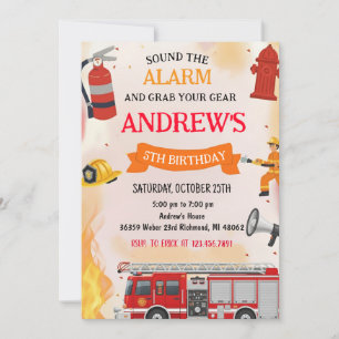 Invitation Fête d'anniversaire avec camion de pompiers pour g