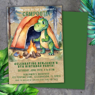 Invitation Fête d'anniversaire avec camping de dinosaures et