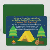 Invitation Fête d'anniversaire avec camping et soirée pyjama (Devant / Derrière)