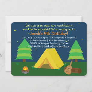 Invitation Fête d'anniversaire avec camping et soirée pyjama