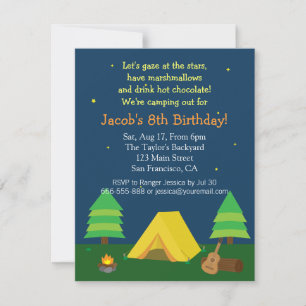 Invitation Fête d'anniversaire avec camping et soirée pyjama 
