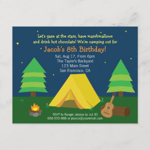 Invitation Fête d'anniversaire avec camping et soirée pyjama