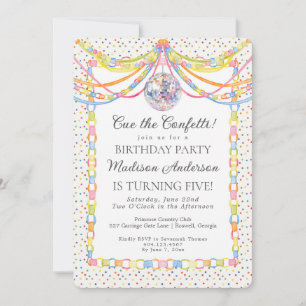Invitation Fête d'anniversaire avec chaîne en papier et confe