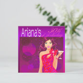 Invitation Fête d'anniversaire avec cocktail Pretty Lady viol (Debout devant)