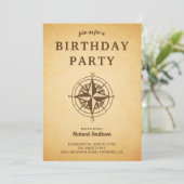 Invitation Fête d'anniversaire avec compas rustique vintage (Debout devant)