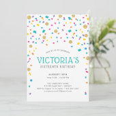 Invitation Fête d'anniversaire avec confettis colorés (Debout devant)