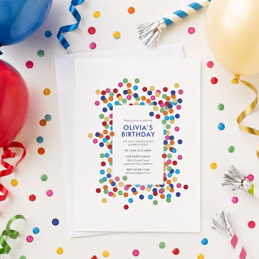 Invitation Fête d'anniversaire avec confettis colorés