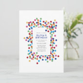 Invitation Fête d'anniversaire avec confettis colorés (Debout devant)