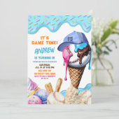 Invitation Fête d'anniversaire avec crème glacée baseball qui (Debout devant)