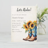 Invitation Fête d'anniversaire avec des bottes de cowboy rust (Debout devant)
