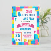 Invitation Fête d'anniversaire avec des briques colorées (Debout devant)