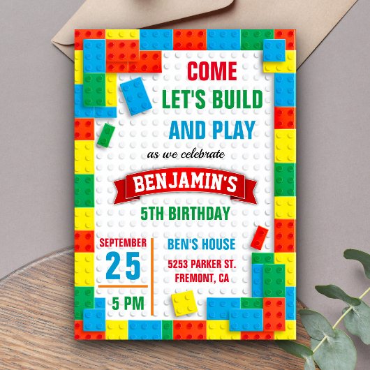 Invitation Fête d'anniversaire avec des briques colorées