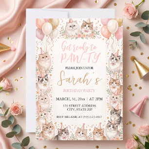 Invitation Fête d'anniversaire avec des chatons à l'aquarelle