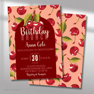 Invitation Fête d'anniversaire avec des fruits de cerise roug