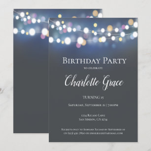 Invitation Fête d'anniversaire avec des lumières à cordes col