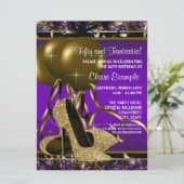 Invitation Fête d'anniversaire avec des talons hauts violets (Debout devant)