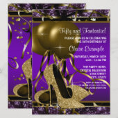 Invitation Fête d'anniversaire avec des talons hauts violets (Devant / Derrière)