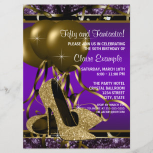 Invitation Fête d'anniversaire avec des talons hauts violets 