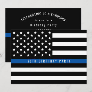 Invitation Fête d'anniversaire avec drapeau de la police Thin