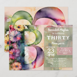 Invitation Fête d'anniversaire avec fleurs aquarelles colorée