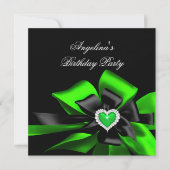 Invitation Fête d'anniversaire avec image de cœur vert citron (Devant)