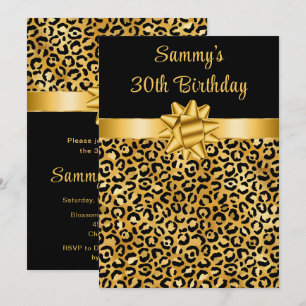 Invitation Fête d'anniversaire avec impression léopard or et