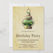 Invitation Fête d'anniversaire avec lanterne verte rustique v (Devant)