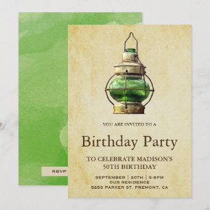 Invitation Fête d'anniversaire avec lanterne verte rustique v