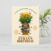 Invitation Fête d'anniversaire avec livres (Debout devant)