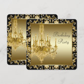 Invitation Fête d'anniversaire avec lustre noir et or (Devant / Derrière)