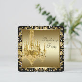 Invitation Fête d'anniversaire avec lustre noir et or (Debout devant)