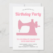 Invitation Fête d'anniversaire avec machine à coudre rose (Devant)