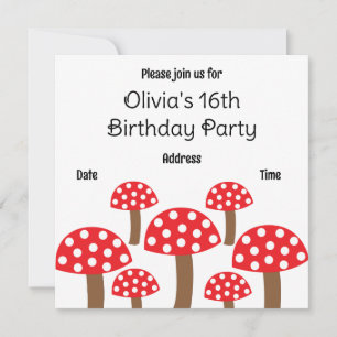Invitation Fête d'anniversaire avec motif botanique de champi