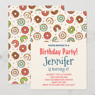 Invitation Fête d'anniversaire avec motif de beignet mignon d