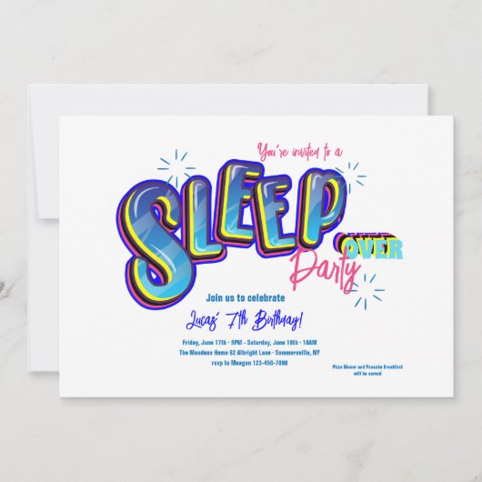 Invitation Fête d'anniversaire avec nuitée (Devant)