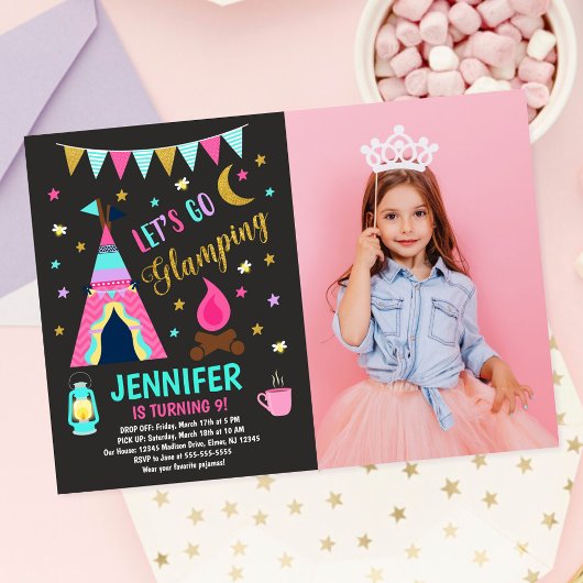 Invitation Fête d'anniversaire avec nuitée de glamping