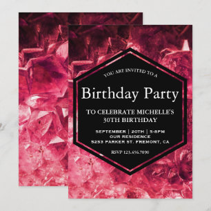 Invitation Fête d'anniversaire avec pierre précieuse rouge ru